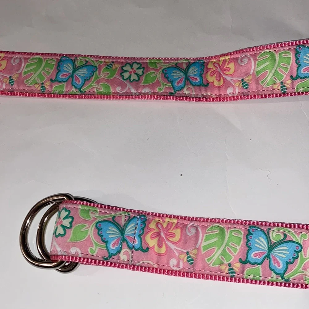 🎉HP🎉Douglas Paquette Belt Jacquard Grosgrain Ribbon D Ring Pink Butterflies S